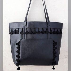 Grace Roberts Black Tassel Leather Tote Bag